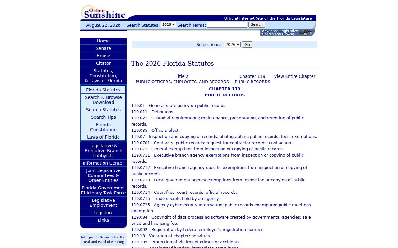 Florida Public Records Law governing access limits in a Port St. Lucie neighbors lookup