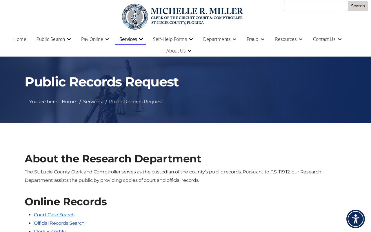 St. Lucie Clerk research request form for missing previous resident deed records