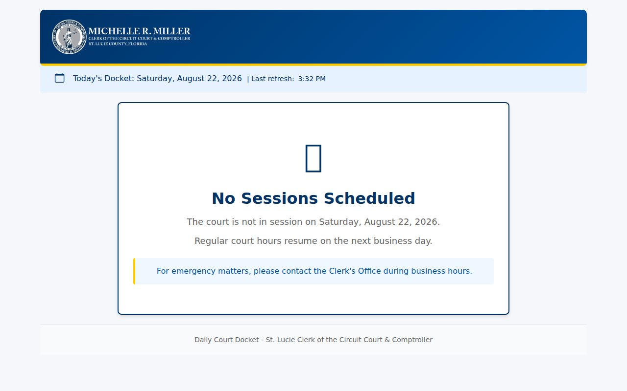Current St. Lucie daily court docket search screen