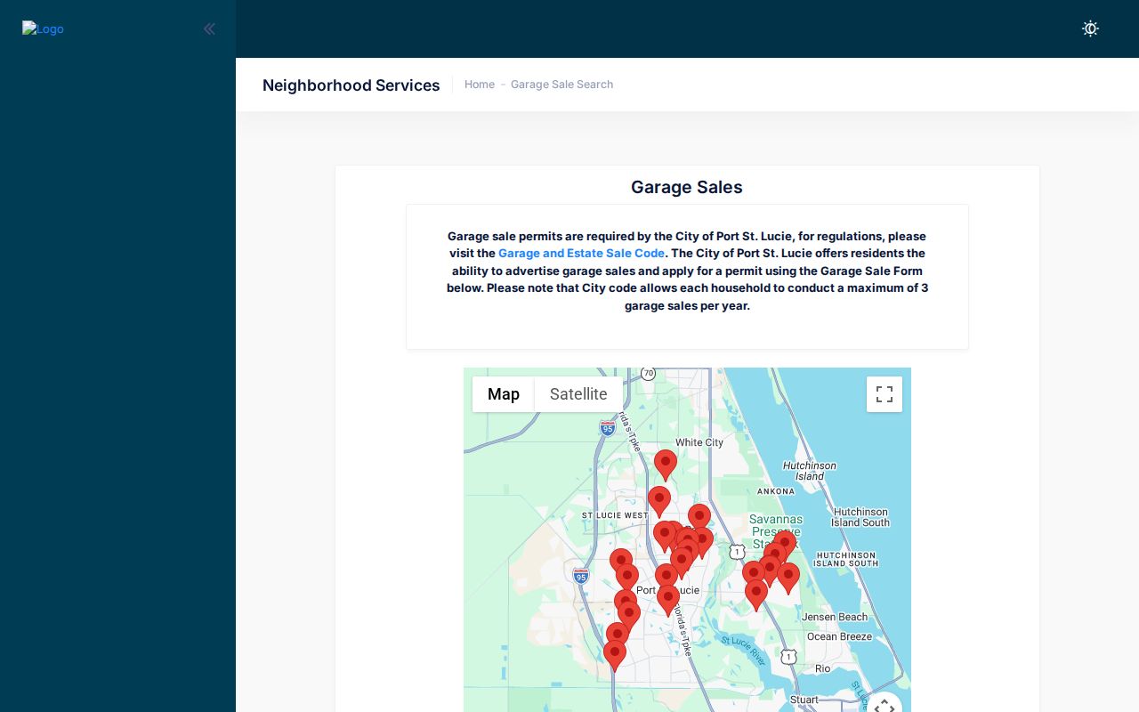 Port St. Lucie garage sale permit search with address and ZIP fields