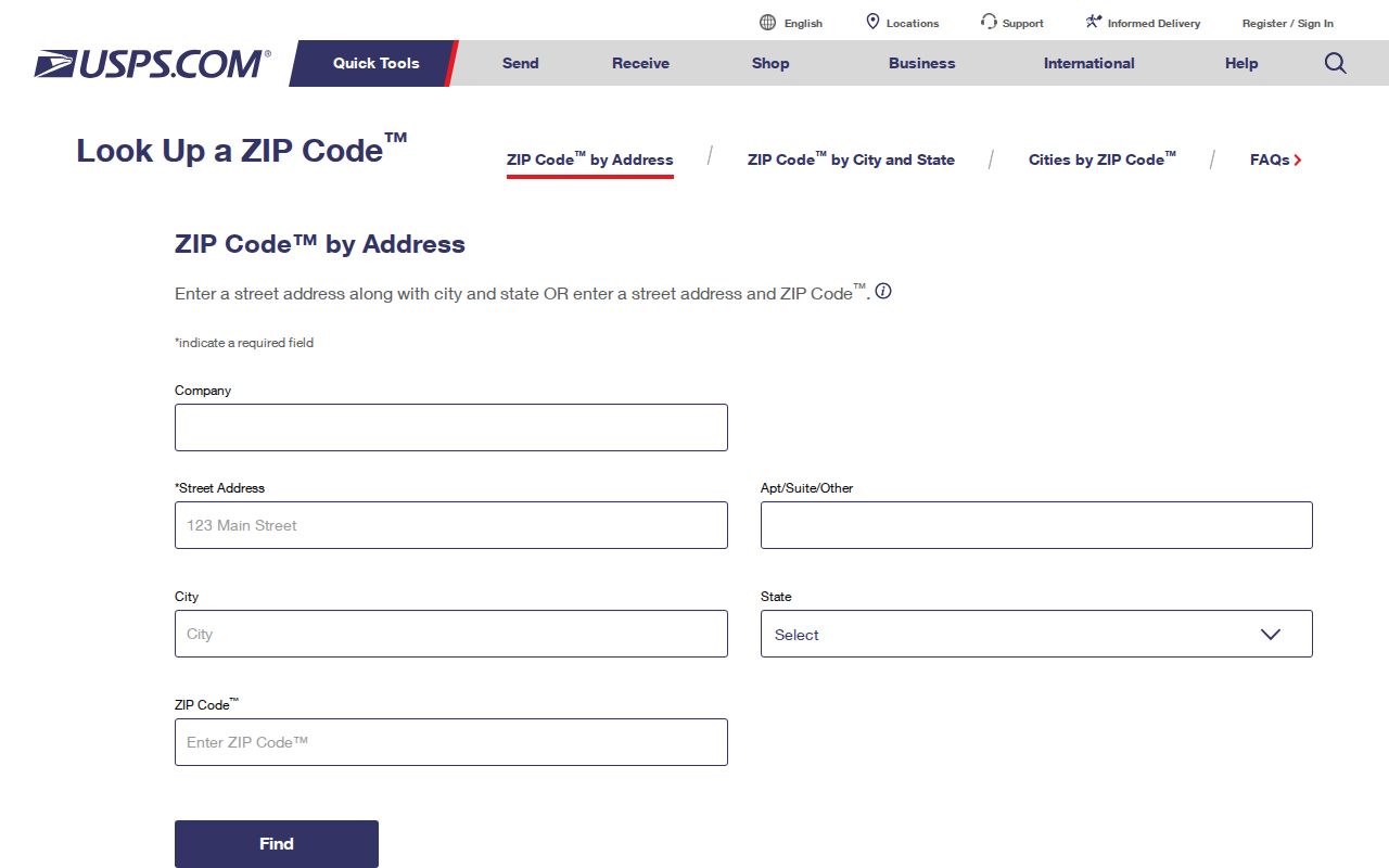 USPS address form used to verify a Port St. Lucie ZIP code